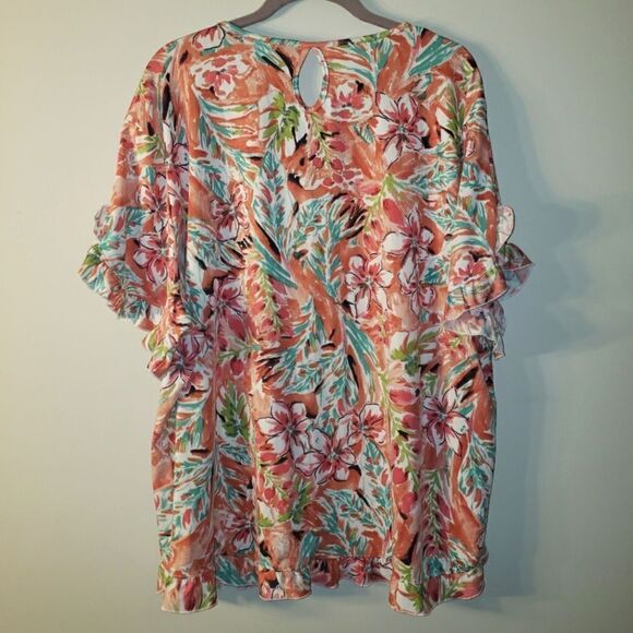 N TOUCH FLORAL PRINT RUFFLE SHORT SLEEVE SUMMER TOP SIZE 3X - Picture 5 of 5